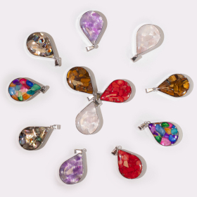 12x Pendentifs Encastrés en Acier - 12 Pépites de Gemmes et Coquillages Assortis en Forme de Goutte