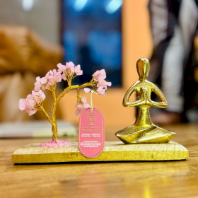 Jardin de Yoga en Pierres Précieuses - Pose Namaste - Arbre Inclinée en Quartz Rose - 100 pierres