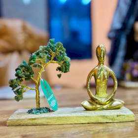 Jardin de Yoga en Pierres Précieuses - Pose Padmasana - Arbre Inclinée en Aventurine Verte - 100 pierres