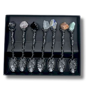Set de 7 Cuillères Sorcières en Cristal et Pierre Précieuse Argent Sombre