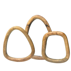Ensemble de 3 miroirs en forme de galet - Finition bois clair