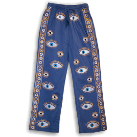 Nomad Sari  Pantalon  - Bleu Profond & Œil Porte-Bonheur Doré