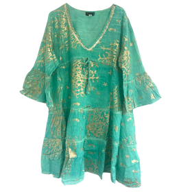 Nomad Sari - Robe Turquoise & Design Corail Doré