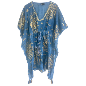 Nomad Sari  Caftan -  Bleu Mer & Corail Doré