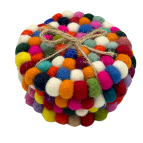 Sous-verres Ronds en Boules de Feutre – 10 cm Multicolores (set de 4)