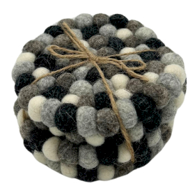 Sous-verres Ronds en Boules de Feutre – 10 cm Gris Multicolores (set de 4)