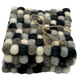 Sous-verres Carrés en Boules de Feutre – 10 cm Gris Multicolores (set de 4)