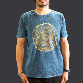 T-shirt Délavé - Mandala - Bleu