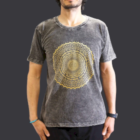T-shirt Délavé - Mandala - Gris Foncé