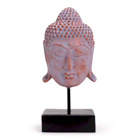 Grande Tête de Bouddha Sérénité sur Socle - Cuivre Bleu