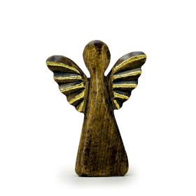 Ange moyen en bois de manguier – Décor doré – 16 cm