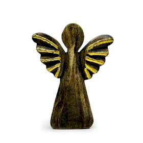 Grand Ange en bois de manguier – Décor doré – 19 cm