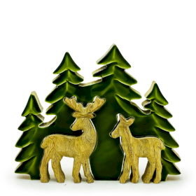Deux cerfs dans la forêt, décoration en bois 3D – 18x23 cm