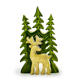 Cerf élégant et sapins, décoration en bois 3D – 25x15 cm