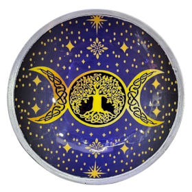 Assiette d\'offrande émaillée à trois pieds – Triple Lune Violette