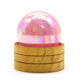 Sphère en cristal de gemme 50 mm - Aura de titane quartz rose avec support