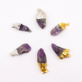 6x Pendentifs en Gemme Améthyste plaqués or et argent (6 assortis)