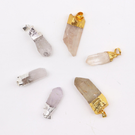 6x Pendentifs en Gemme Quartz Clair plaqués or et argent (6 assortis)