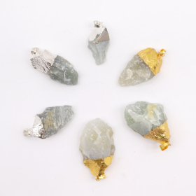 6x Pendentifs en Gemme Jade Indien plaqués or et argent (6 assortis)