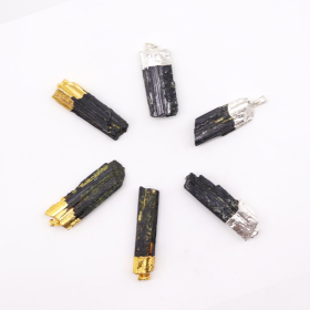 6x Pendentifs en Gemme Tourmaline Indienne plaqués argent (6 assortis)