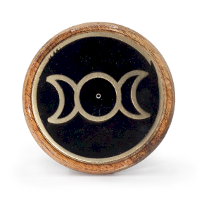 10x Porte-encens disque -Or et noir sur bois de manguier – Triple Lune