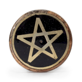 10x Porte-encens disque - Or et noir sur bois de manguier – Pentagone