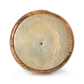 10x Porte-encens disque - Or sur bois de manguier – Tête de Bouddha