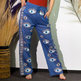 Nomad Sari  Pantalon  - Bleu Profond & Œil Porte-Bonheur Doré