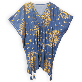 Nomad Sari  Caftan -  Bleu Mer & Corail Doré