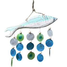 Sculpture de Poisson Aqua et Verre Coquille Capiz