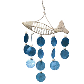 Poisson en Ficelle et Goutte de Verre Coquille Capiz Bleue