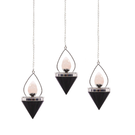 Pendule en Gemme Lanterne de Vie - Agate Noire et Quartz Rose