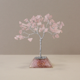 Arbre à Pierres Précieuses avec Base en Orgonite - 80 Pierres - Quartz rose