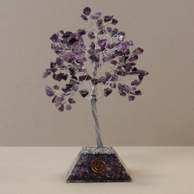 Arbre à Pierres Précieuses avec Base en Orgonite - 160 Pierres - Améthyste