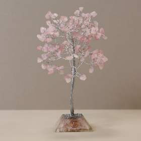 Arbre à Pierres Précieuses avec Base en Orgonite - 160 Pierres - Quartz rose