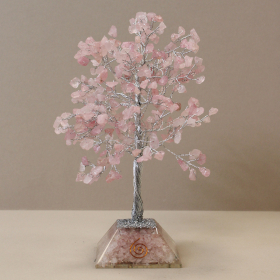 Arbre à Pierres Précieuses avec Base en Orgonite - 320 Pierres - Quartz rose