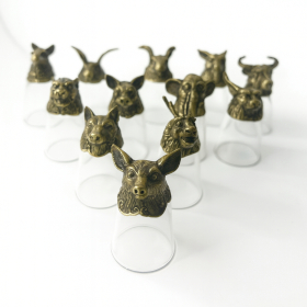 12x Verres à shot (25 ml) – Créatures du Zodiaque Chinois – Bronze Antique