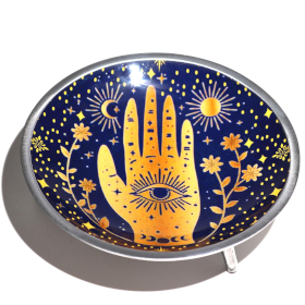 Assiette d\'offrande émaillée à trois pieds – Hamsa Bleu