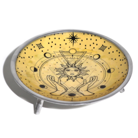 Assiette d\'offrande émaillée à trois pieds – Mains & Soleil