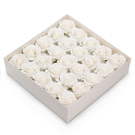 25x Fleur de Savon - Rose Décorative - Bord Soie - Blanc  Nacré