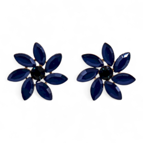 Boucles d’Oreilles Fleurs – Bleu Royal en Verre