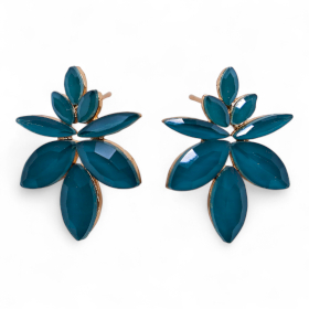 Boucles d’Oreilles Fleurs – Vert Sarcelle en Verre