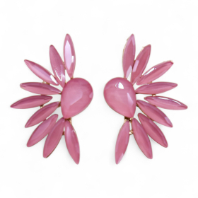 Boucles d’Oreilles Ailes d’Ange – Quartz Rose en Verre