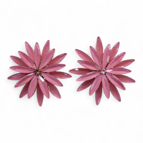Boucles d’Oreilles Fleurs – Quartz Rose en Verre