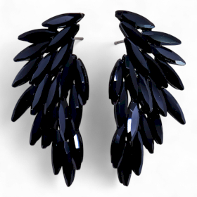 Boucles d’Oreilles Ailes d’Ange – Noir de Jais en Verre