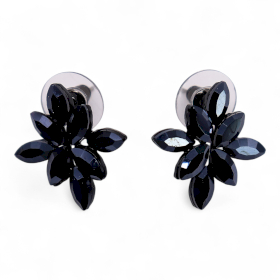 Boucles d’Oreilles Fleurs – Noir de Jais en Verre