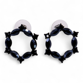 Boucles d’Oreilles Anneaux – Noir de Jais en Verre