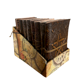 8x Carnets ésotériques cuir assortis moyens (12,5x9 cm) – Présentoir