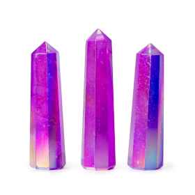 3x Pointes Obélisques en Gemme env. 9 cm – Quartz Aura Cristal – Violet