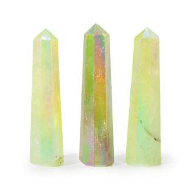 3x Pointes Obélisques en Gemme env. 9 cm – Quartz Aura Cristal – Vert Pâle